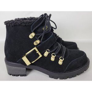 Sporto Womens Katie Black Suede Boots w. Brass Buckle Sz 5.5 M‎